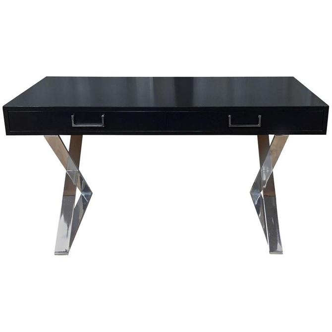 Milo Baughman Thayer Coggin X Base Black Laquer Campaign Desk