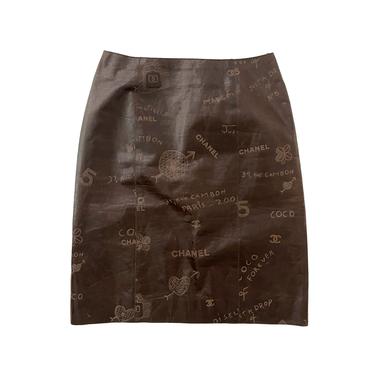 Chanel Dark Brown Leather Etched Skirt