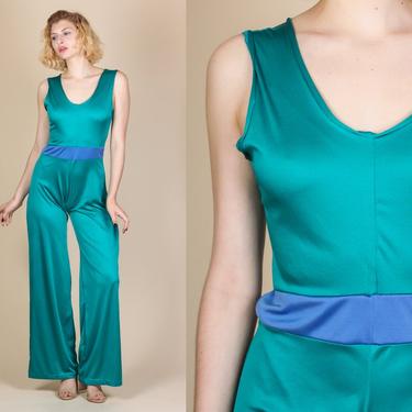 70s Color Guard Uniform Jumpsuit - Medium | Vintage Bell Bottom Stretchy Disco Pantsuit 