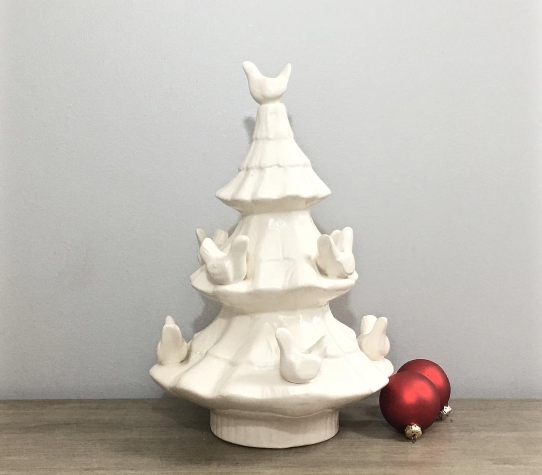 Vintage White Ceramic Christmas Tree Candle Holder Candelabra Mod
