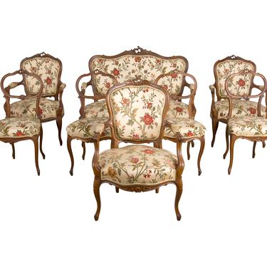 Antique French Louis XV Style Walnut Parlor Suite 