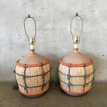 Pair Of Mid Century Modern Cane Wrapped Lamps