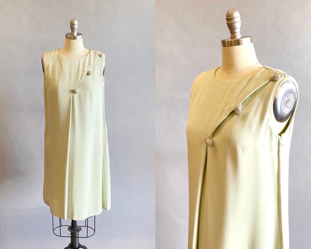 1960s Mint Green Silk Dress / 60s Cocktail Dress / 1960s Party Off