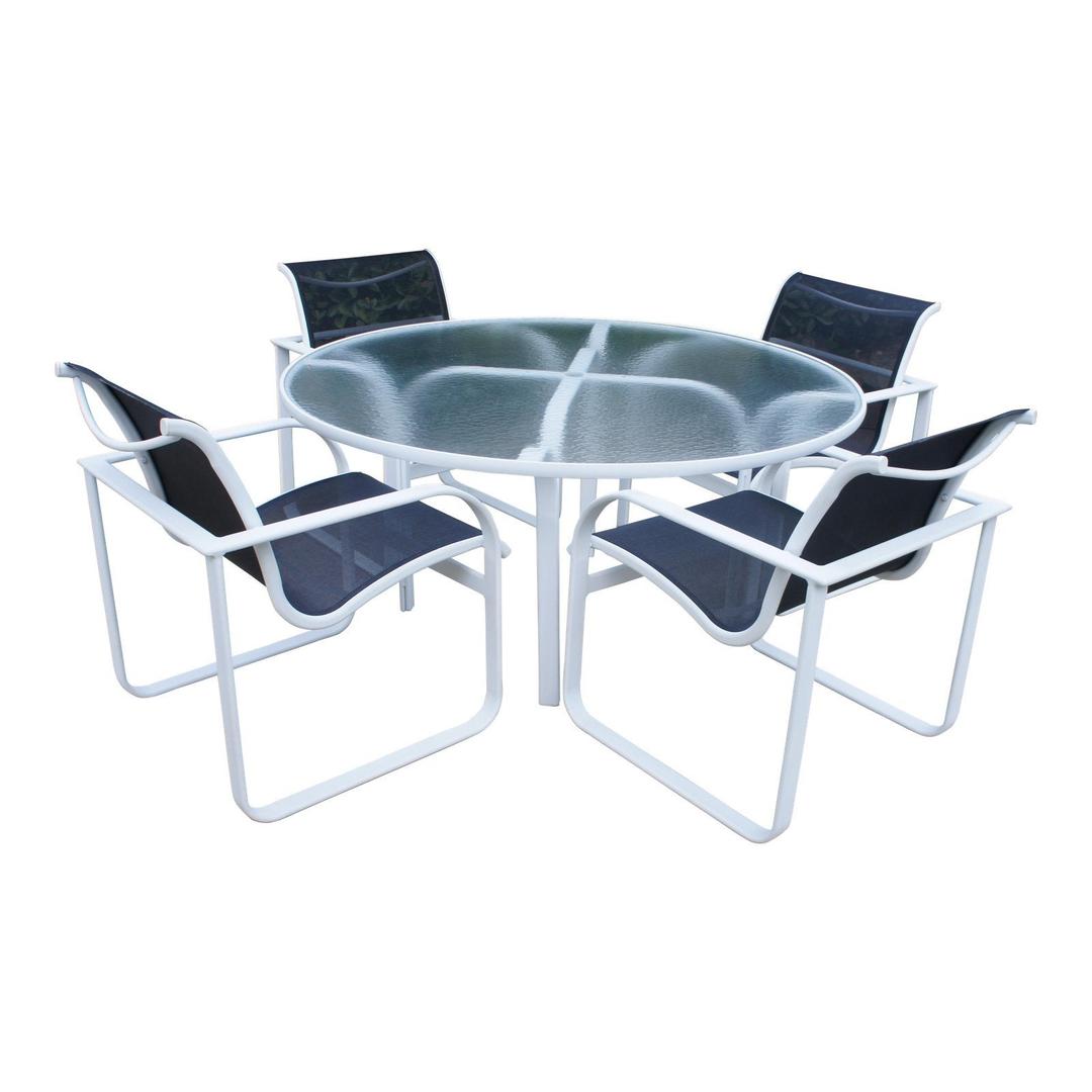 1980s Contemporary Brown Jordan Quantum 54in Round Table Dining Set Metronome Vintage Chevy