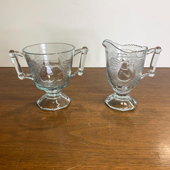 Vintage Jeannette Glass Baltimore Pear Blue Sugar And Creamer Over 