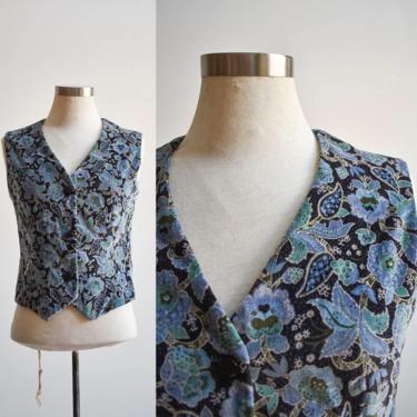 Vintage Blue Floral Velour Vest 