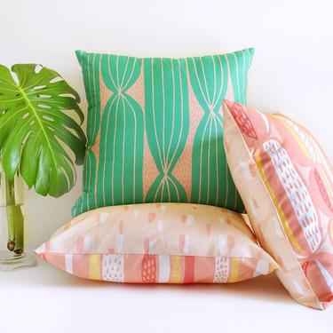 Modern Cactus Stripe throw pillow, green and blush pink • original cactus-inspired textile • mid-century modern 
