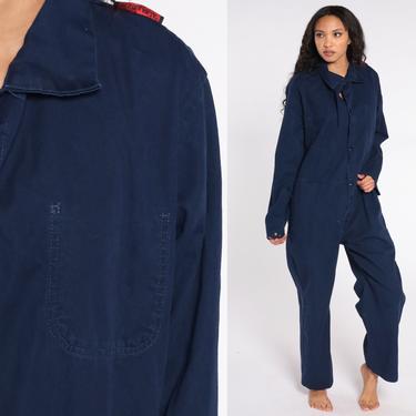 Blue Boiler Suit Long Sleeve Navy Coveralls Jumpsuit Pants Workwear Uniform 80s Boilersuit Work Wear Vintage 1980s Large Extra Large L XL 