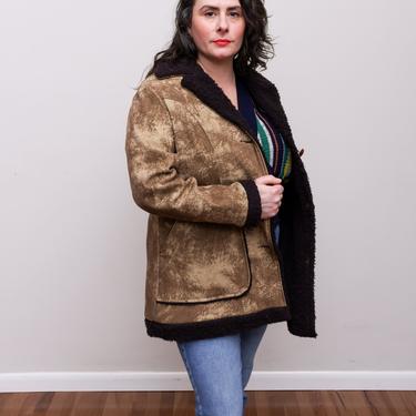 Size L/XL, 1970s Faux Suede and Shearling Lined Unisex Winter Coat by Wiman 