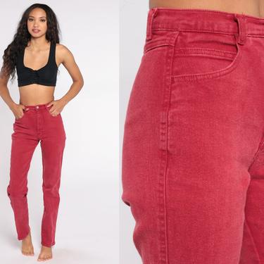 Red Mom Jeans High Waisted Red Tapered Mom Jeans 80s 90s Jeans High Waist Denim Slim 1990s Vintage 1980s Jeans Extra Small XS 0 24 