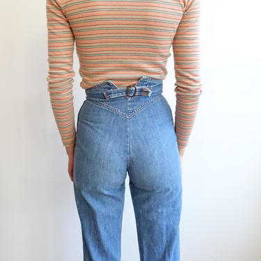 Vintage 70s Back Buckle Denim/1970s High Waisted Jeans/ X Long/ Size 24 