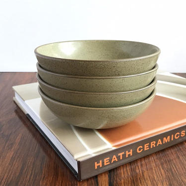 Vintage Heath Ceramics Sage Green Fruit and Dessert Bowls - Set of 4 - Coupe Line 