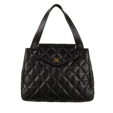 Vintage XL CHANEL Black CC Logo Caviar Leather Shoulder Bag