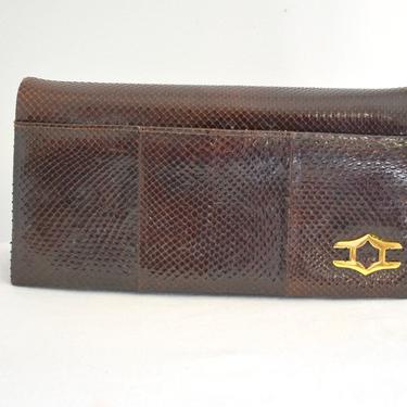 1970s/80s Cuero Vaca Argentina Brown Snakeskin Clutch 