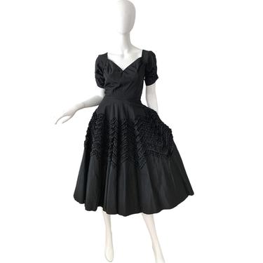 50s Suzy Perette Ribbon Dress / Vintage Ribbon Swing Party Dress /1950s Fit N Flare Taffeta Dress XS 