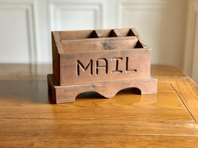 Vintage Wooden Mail Caddy Bill Organizer Bill Holder Note