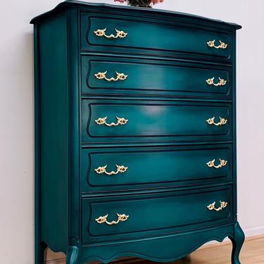 Stunning French Provincial Chest, Vintage, Hand Painted, Antique, Blue, Green, Teal, French, French Country, 