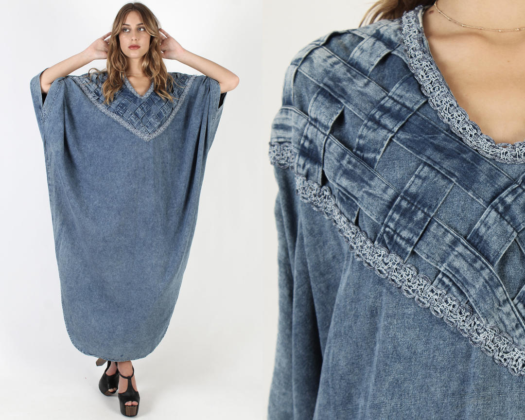 Oversized Denim Caftan Dress Acid Wash Jean Dress Vintage 80s American Archive San Diego CA