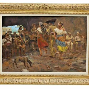 Painting, Oil,Signed, Saloon Lovers, Western / Mexican, Charles W. Shaw (D.2005)