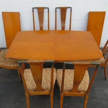 Mid Century Modern Set of Dining Table Six Chairs and Two Leaves 2467