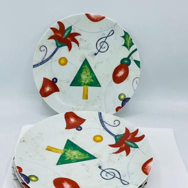 Neiman Marcus Plates Set of 4 Four Christmas Holiday ornaments Dessert 8.25&quot; unused condition 