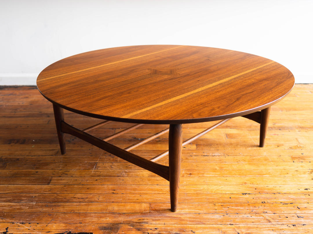 Vintage Mid Century Round Walnut Coffee Table | Blink Modern | Chicago, IL