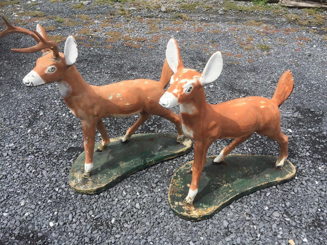 1961 Vintage Mid Century Concrete Deer Statues, Lawn Art, Cement, Local Vintage Goofball