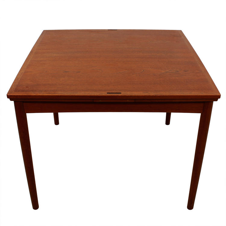 Compact Danish Modern Teak Square Expanding Dining / Game Table