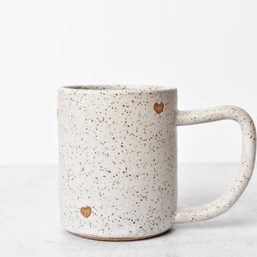 Hearts Speckled Stoneware mug in glaze 