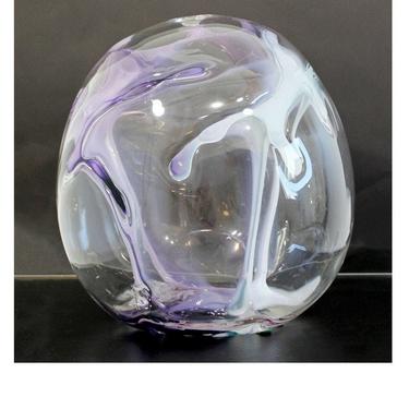 Contemporary Handblown Glass Art Orb Table Sculpture Signed Peter Bramhall 1990 