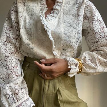 vintage romantic ruffled lace puff sleeve blouse 