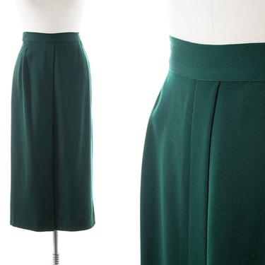 Vintage 1940s Pencil Skirt | 40s Forest Green Wool Gabardine High Waisted Suit Skirt (medium) 