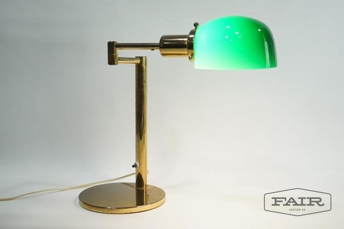 Green Glass Shade Swing Arm Brass Desk Lamp From Fair Auction Co