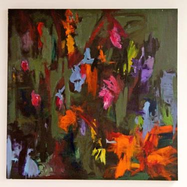 Modern Contemporary Acrylic on Canvas Abstract Painting Field of Flowers Signed 