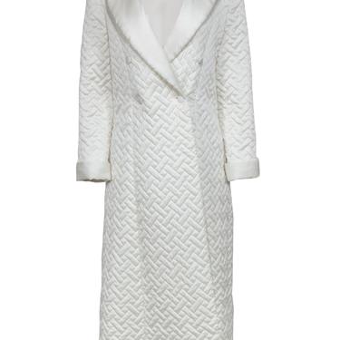 Christian Dior - Vintage White Satin Quilted Double Breasted Longline House Coat Sz 2