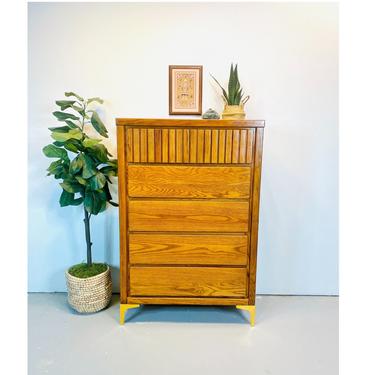 Postmodern Oak Pure & Simple Five Drawer Tallboy Dresser, Modern Highboy Dresser, Modern Dresser, Boho Dresser, Modern Chest of Drawers 