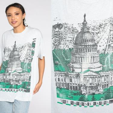 Vintage Washington DC Shirt -- 90s Capitol Building T Shirt Graphic Tee Travel Tee Distressed Paint Splatter Retro TShirt Extra Large xl 