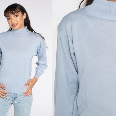 Periwinkle Blue Sweater 80s Mock Neck Sweater Light Blue Knit Sweater Knit Pullover Retro 1980s Vintage Wool Blend Small S 