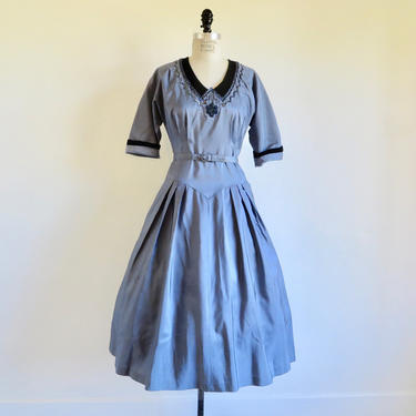 Women's 50s Party Dress by Jonny Herbert Vintage Full Skirt Blue Taffeta Small to Medium VFG