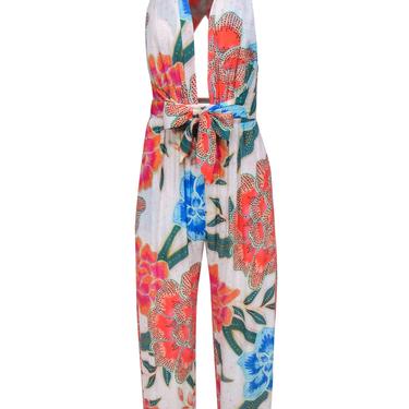 Mara Hoffman Swim - White & Multicolor Floral Print Halter Jumpsuit Sz XS