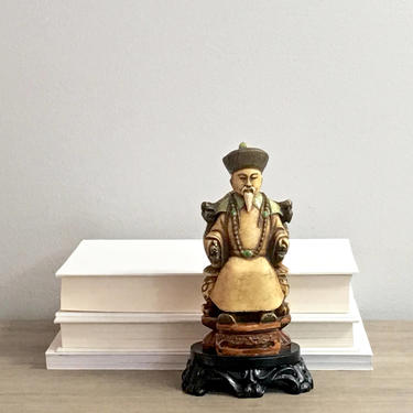 Vintage Chinese Emperor Statue Figurine Seated Royalty Resin Chinese Asian Decor 