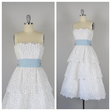 Vintage 1950s wedding dress, tea length wedding gown, size xxs, xs 