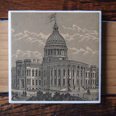1890s Wisconsin State Capitol Coaster. Wisconsin Art Coaster. Madison Wisconsin Antique. US History Gift. Wisconsin History. State Gift. 