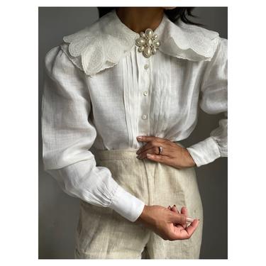 vintage 80s victorian inspired intricate double collar romantic blouse 