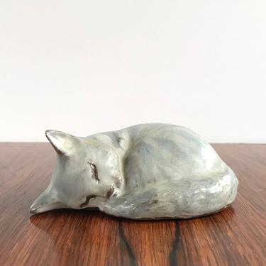 Gray Striped Curled Kitten by Andersen Design Studio Pottery 