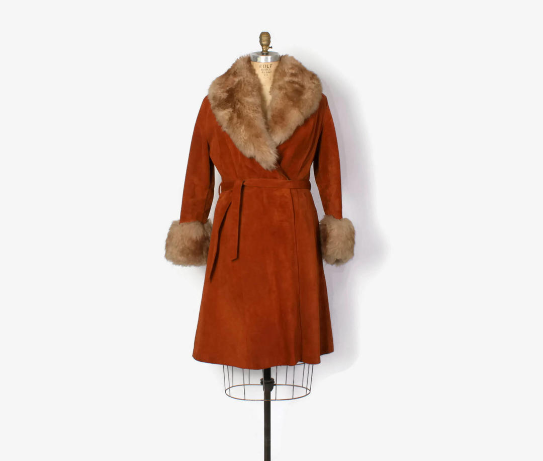 70's fur cheap trimmed coat