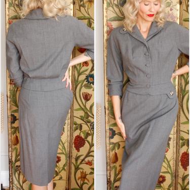 1950s Suit // Bramson Grey Wool 2pc Suit // vintage 50s suit 