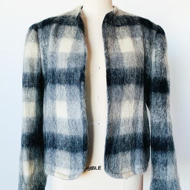 Foggy Grid Wool Blend Cropped Jacket, sz. S