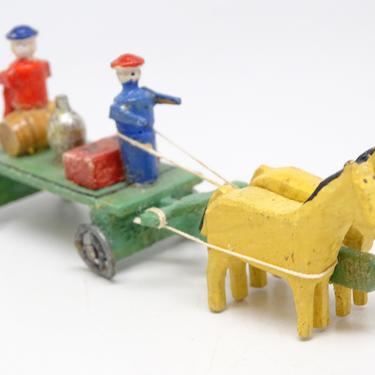 Antique German Erzgebirge Wagon with Driver, Horses,  Vintage Toy Christmas Putz 