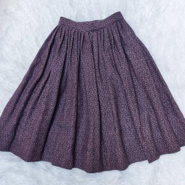 Vintage 60s Purple Circle Skirt // Full Pleated Wool Skirt 